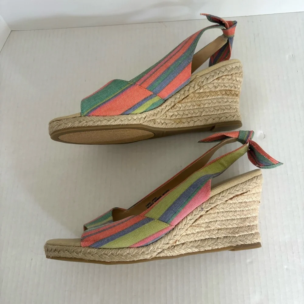 Coldwater‎ Creek Espadrille Wedge Heels Sandals Multi Colored Stripes size 8.5